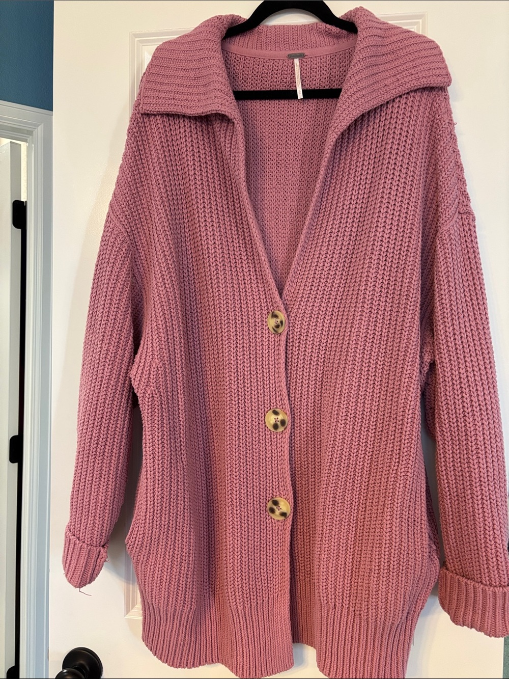 Free People Cable Knit Cardigan with Tortoise Buttons
